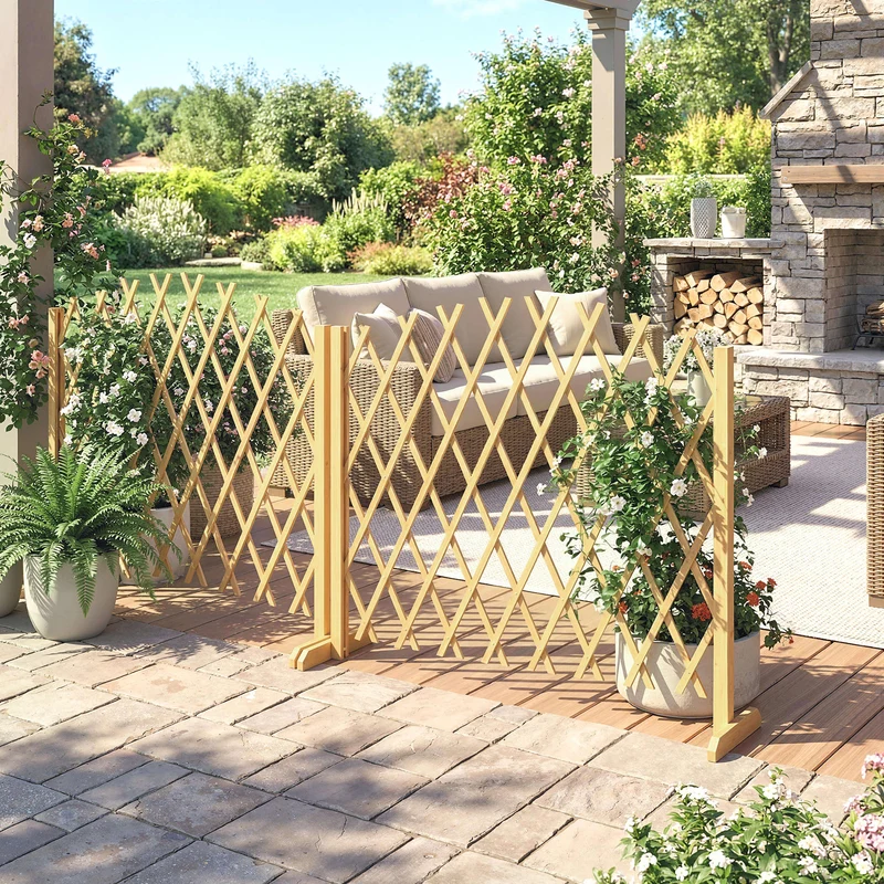 Outsunny Set De 2 Paneles Vallas De Madera Extensibles 180x30x103 Cm Natural