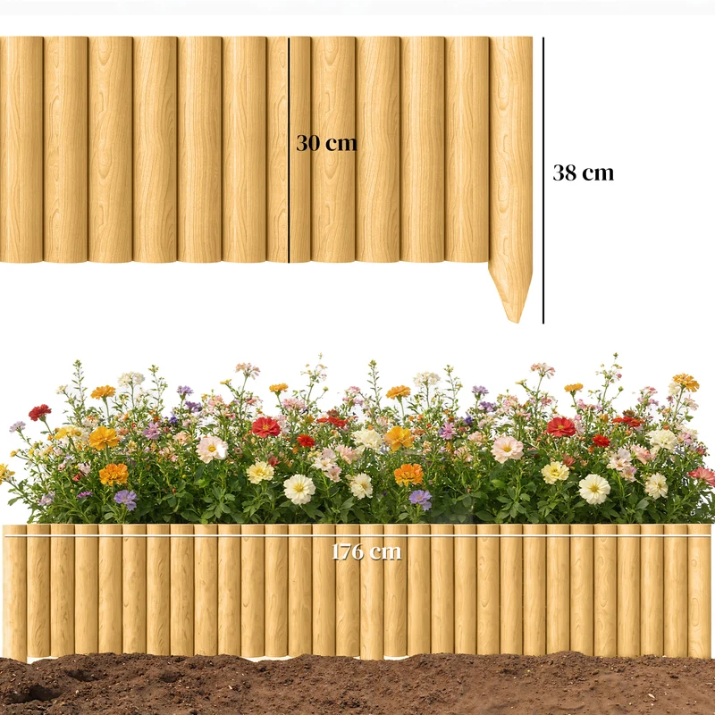 Outsunny Valla De Jardín De Madera 176x38 Cm Para Huerto Patio Natural