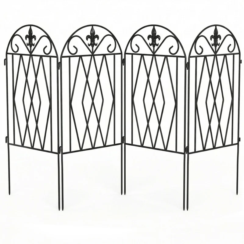 Outsunny Set De 4 Vallas De Jardín Decorativas De Metal 125x56 Cm Negro