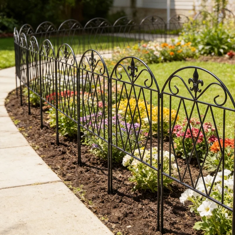 Outsunny Set De 4 Vallas De Jardín Decorativas De Metal 125x56 Cm Negro