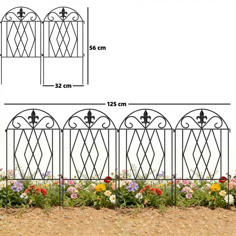 Outsunny Set De 4 Vallas De Jardín Decorativas De Metal 125x56 Cm Negro