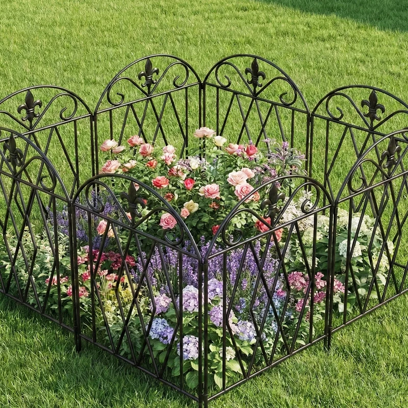 Outsunny Set De 4 Vallas De Jardín Decorativas De Metal 125x56 Cm Negro