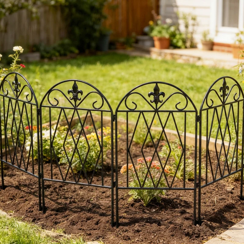 Outsunny Set De 4 Vallas De Jardín Decorativas De Metal 125x56 Cm Negro