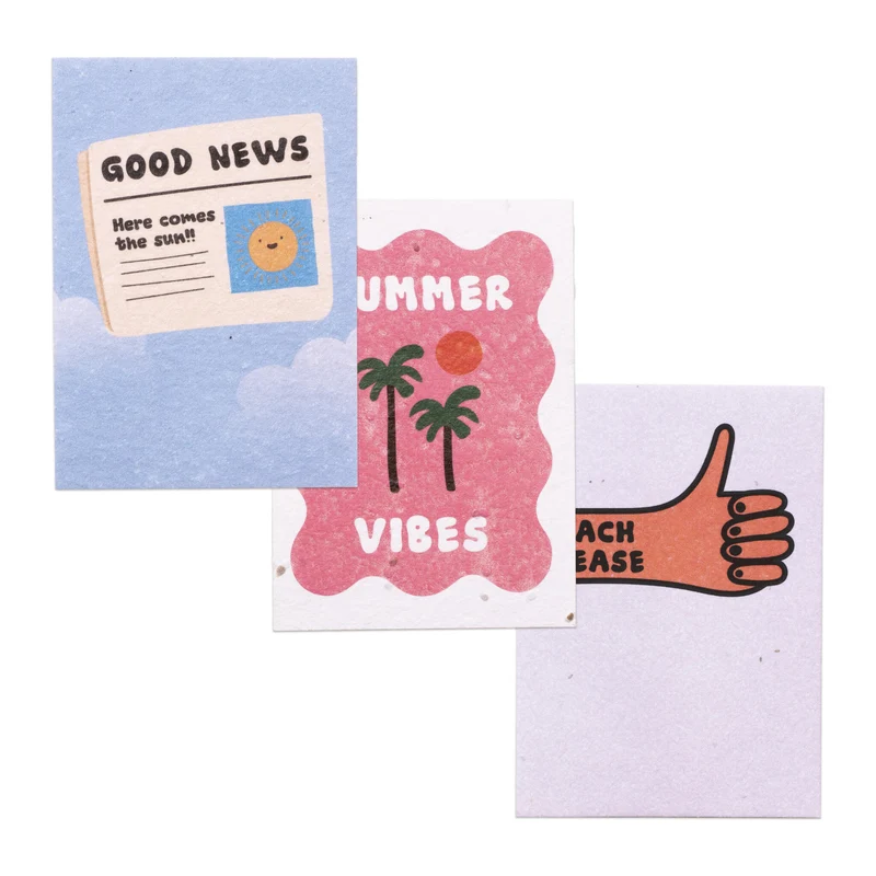 Pack 3 Postales Plantables Summer Vibes Semillas Naturales | Papel de Algodón Reciclado | Regalo Original - Resetea