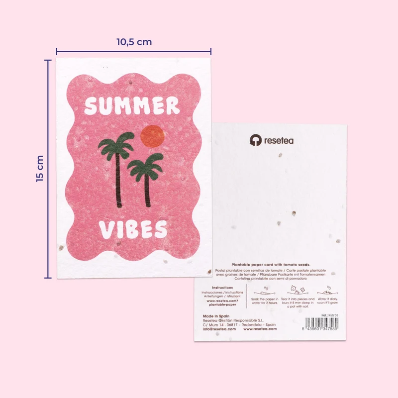 Pack 3 Postales Plantables Summer Vibes Semillas Naturales | Papel de Algodón Reciclado | Regalo Original - Resetea
