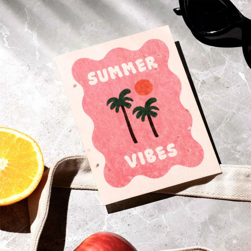 Pack 3 Postales Plantables Summer Vibes Semillas Naturales | Papel de Algodón Reciclado | Regalo Original - Resetea