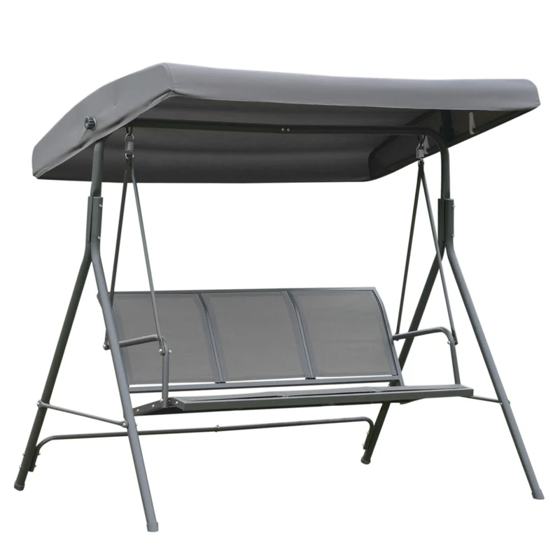 Outsunny Columpio Balancín De Jardín De 3 Plazas Con Techo Ajustable 175x118x159 Cm Gris