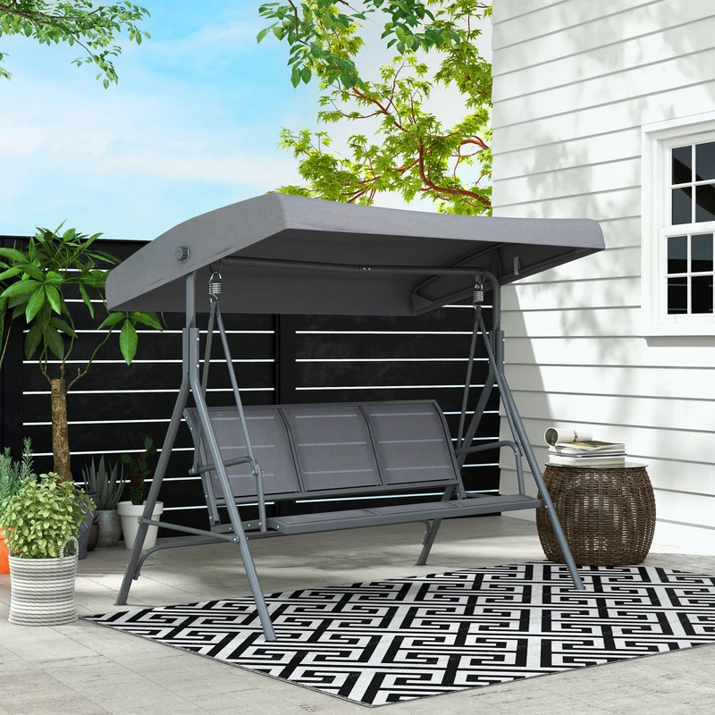 Outsunny Columpio Balancín De Jardín De 3 Plazas Con Techo Ajustable 175x118x159 Cm Gris