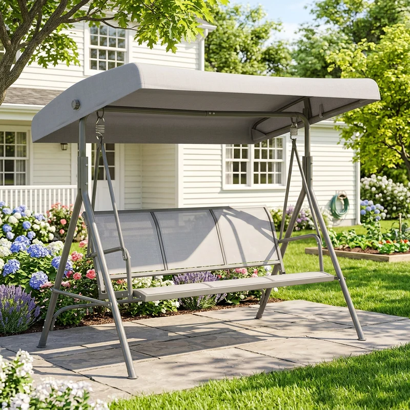 Outsunny Columpio Balancín De Jardín De 3 Plazas Con Techo Ajustable 175x118x159 Cm Gris