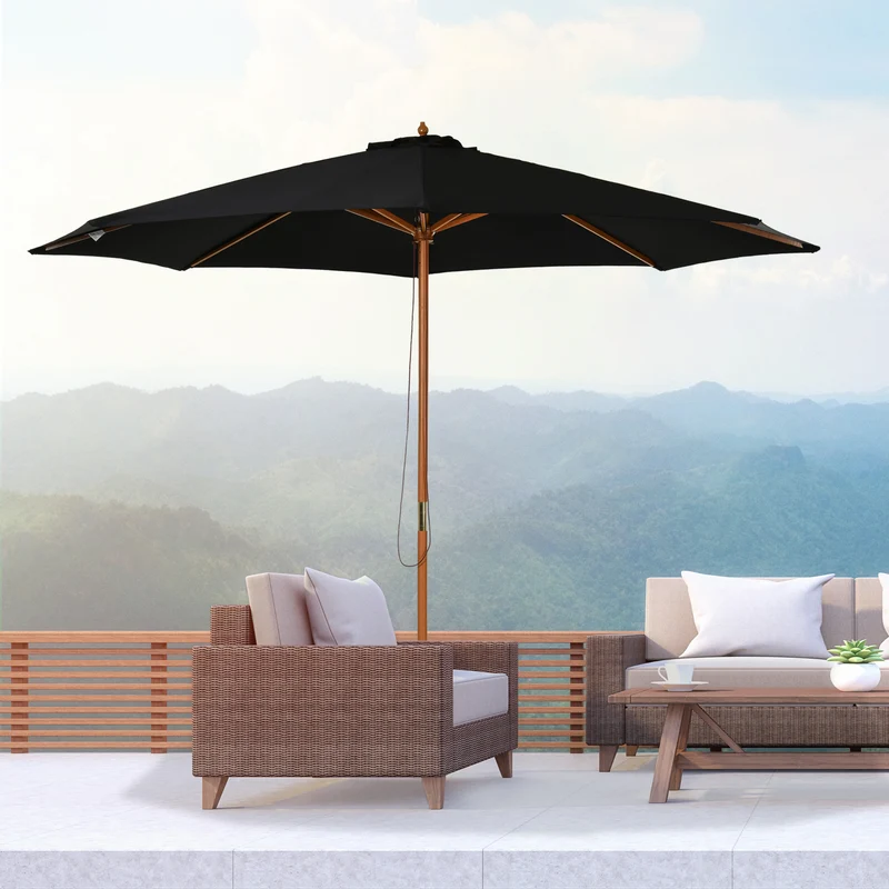 Outsunny Sombrilla Jardín Ø300x250 Cm Con Techo Ventilado Y Poste Madera Negro