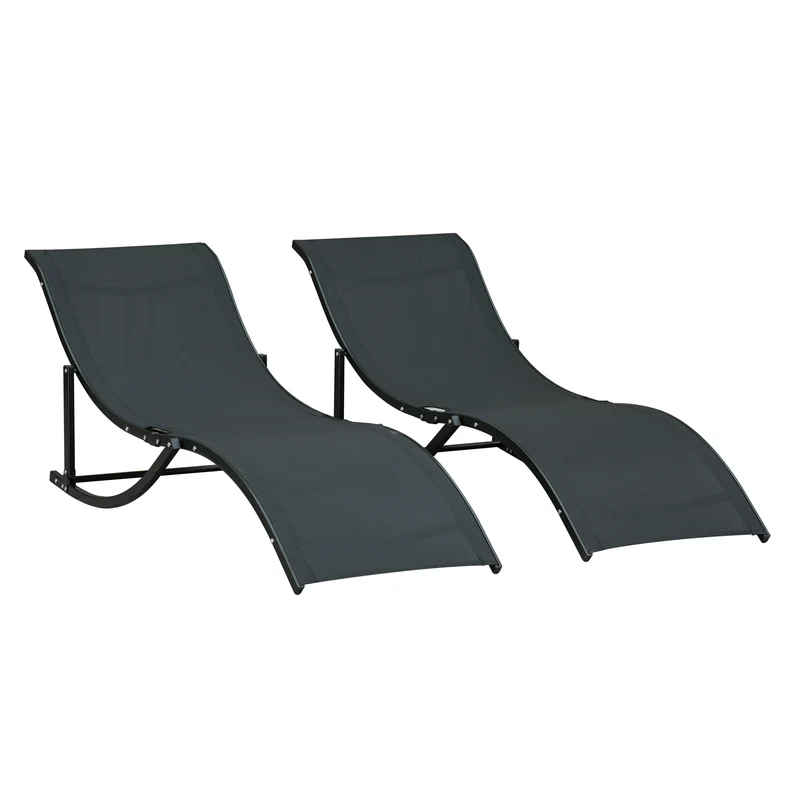 Outsunny 2 Tumbonas Plegables Forma De S Aluminio Texteline Para Terraza Negro