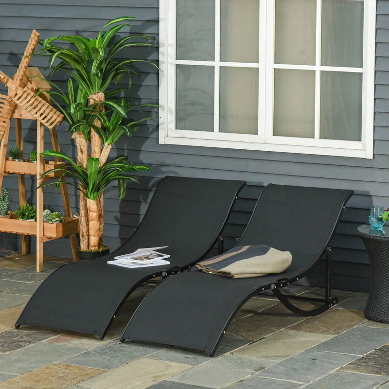 Outsunny 2 Tumbonas Plegables Forma De S Aluminio Texteline Para Terraza Negro