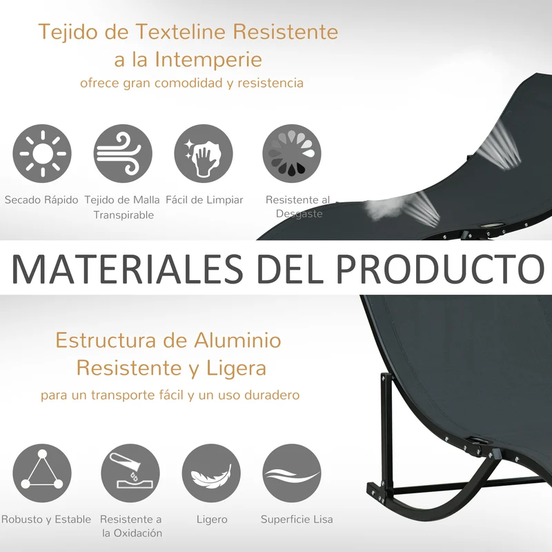 Outsunny 2 Tumbonas Plegables Forma De S Aluminio Texteline Para Terraza Negro