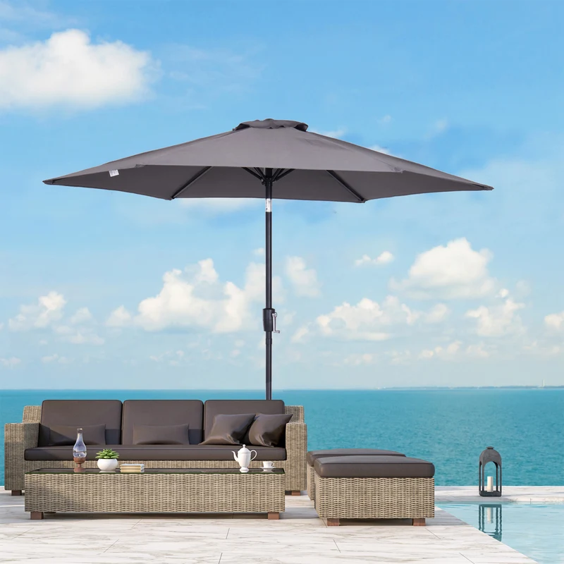 Outsunny Sombrilla De Jardín Ø260x235cm Reclinable Con Manivela 6 Varillas Gris