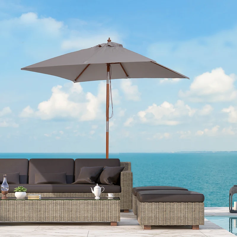 Outsunny Sombrilla De Jardín Rectangular 200x150x235 Cm Anti-uv Gris