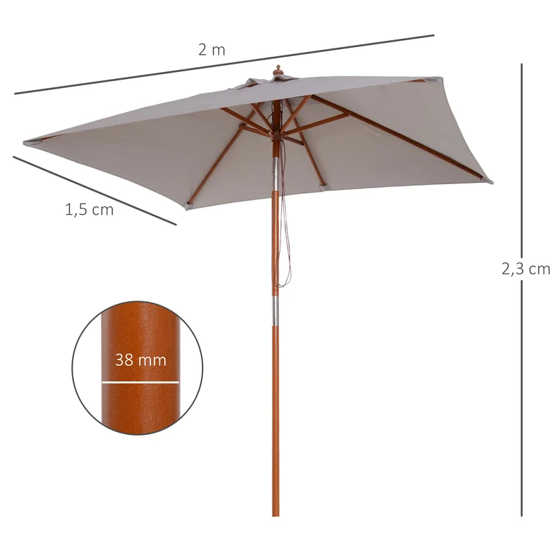 Outsunny Sombrilla De Jardín Rectangular 200x150x235 Cm Anti-uv Gris
