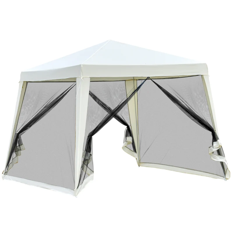 Outsunny Carpa De Jardín 3x3 M Con 4 Paredes Laterales Mosquitera Exterior Crema