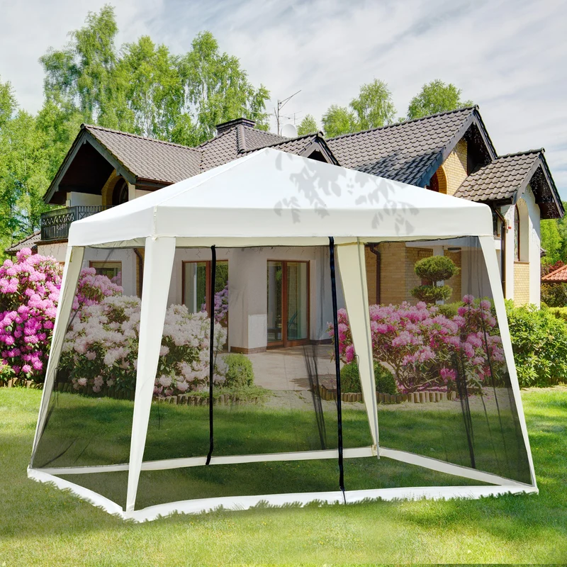 Outsunny Carpa De Jardín 3x3 M Con 4 Paredes Laterales Mosquitera Exterior Crema