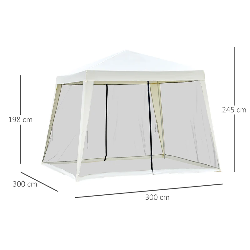 Outsunny Carpa De Jardín 3x3 M Con 4 Paredes Laterales Mosquitera Exterior Crema