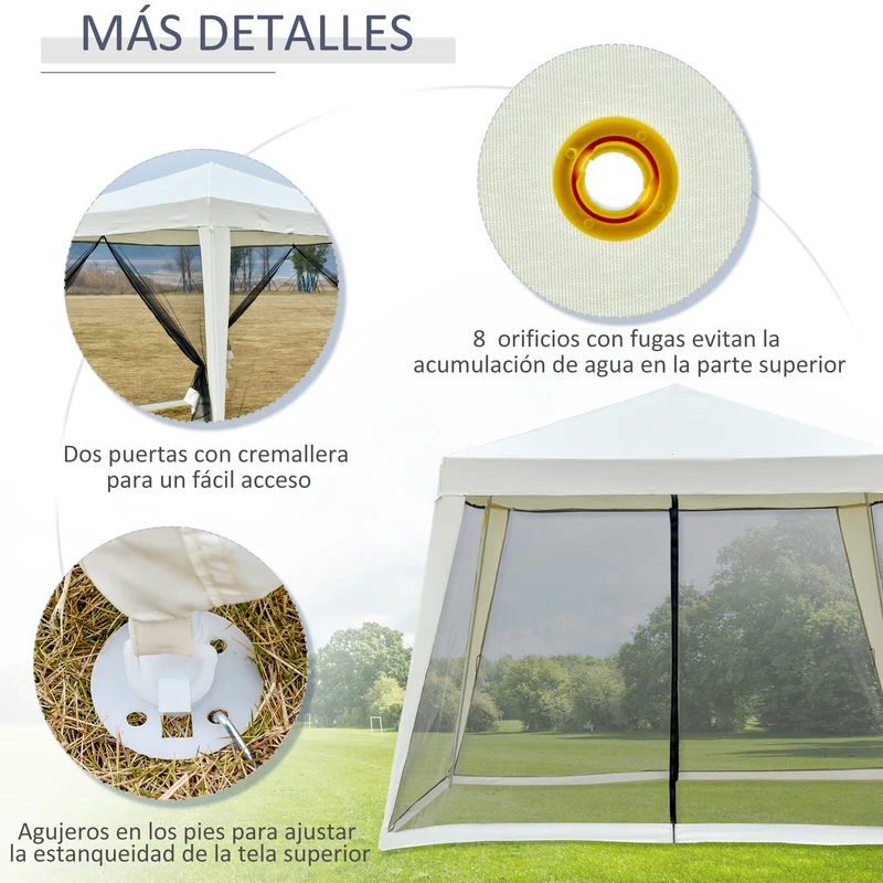 Outsunny Carpa De Jardín 3x3 M Con 4 Paredes Laterales Mosquitera Exterior Crema