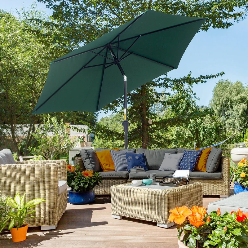 Outsunny Sombrilla De Jardín Ø260x235cm Reclinable Con Manivela 6 Varillas Verde