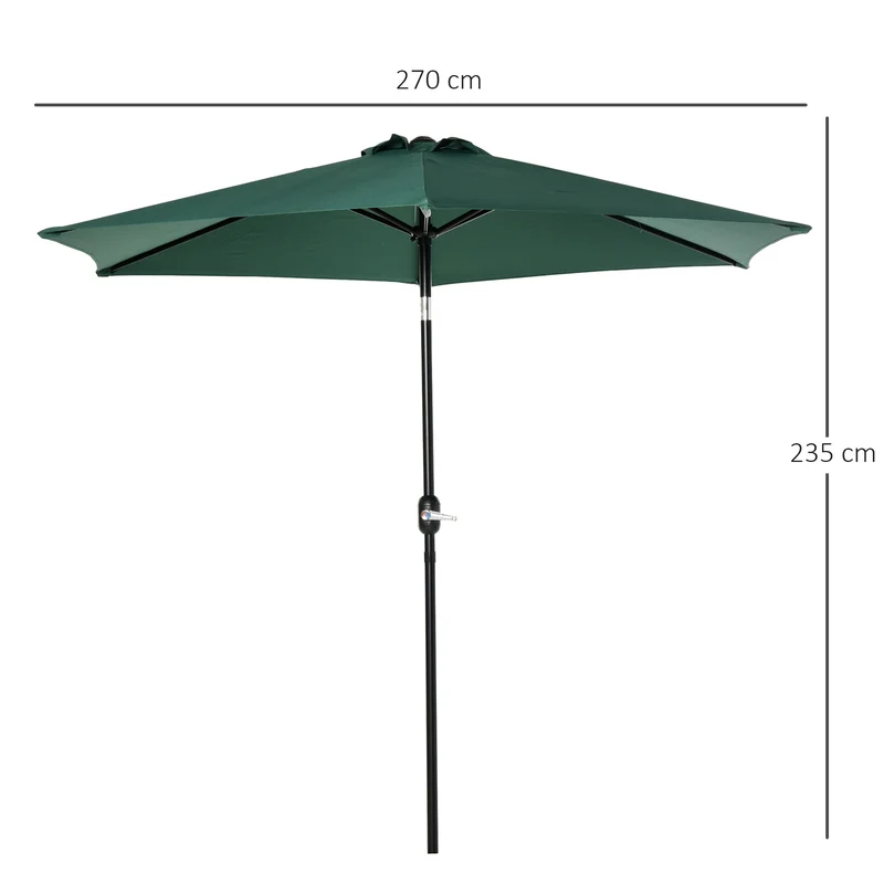 Outsunny Sombrilla De Jardín Ø260x235cm Reclinable Con Manivela 6 Varillas Verde
