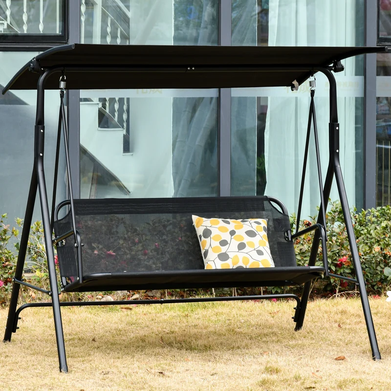 Outsunny Columpio De Jardín 2 Plazas Silla Balancín Techo Ajustable