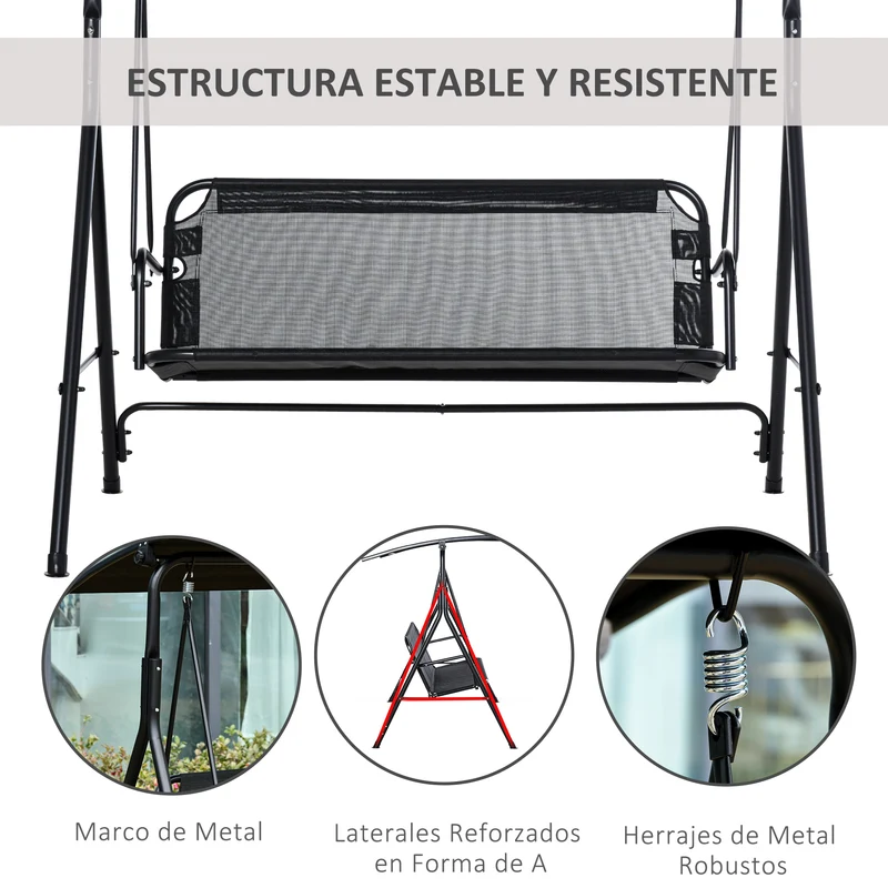Outsunny Columpio De Jardín 2 Plazas Silla Balancín Techo Ajustable