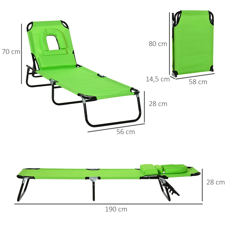 Outsunny Tumbona Plegable De Jardín Con Respaldo Ajustable Almohada Acero Verde