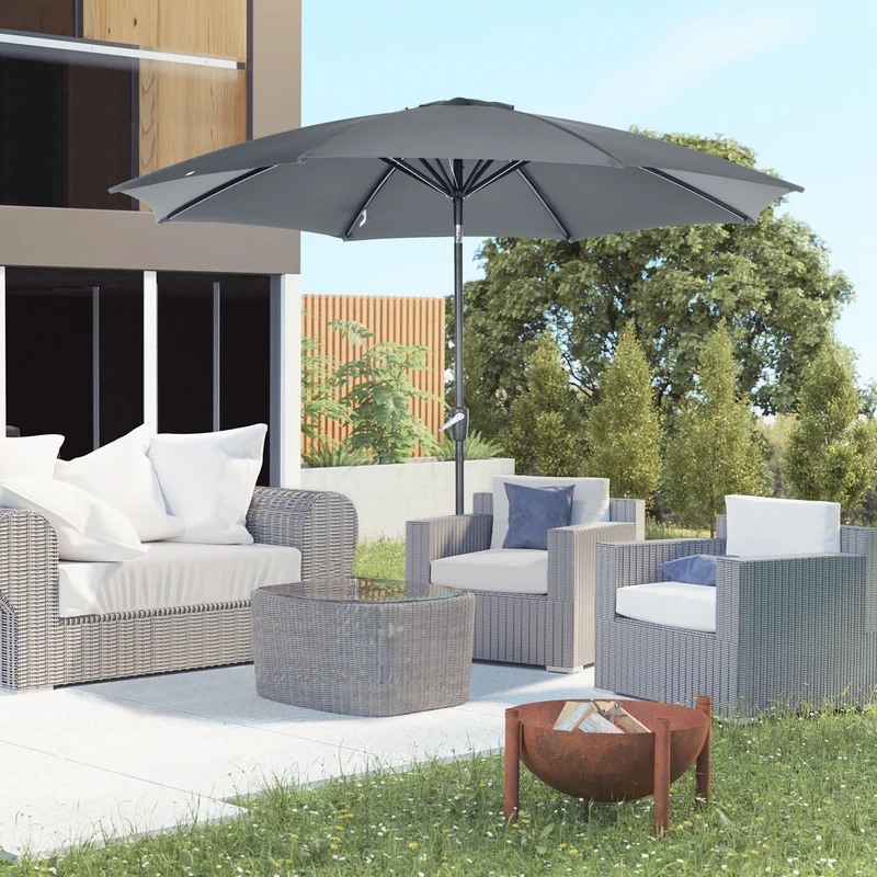 Outsunny Sombrilla De Jardín Ø300x252 Cm Con Manivela Techo Inclinable Gris