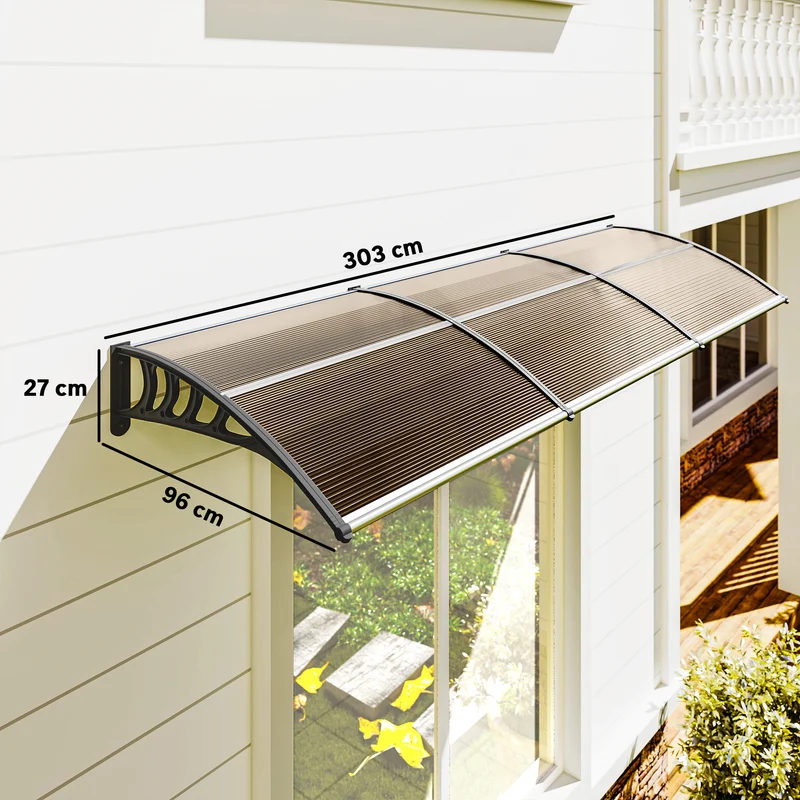 Outsunny Tejadillo De Protección 303x96 Cm Para Puertas Y Ventanas Marrón