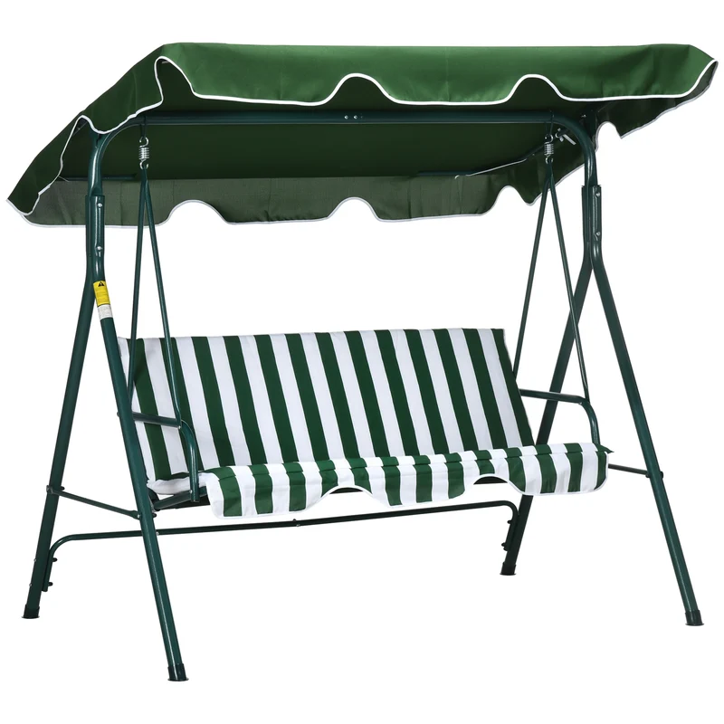 Outsunny Columpio Balancín De Jardín Exterior 3 Plazas 172x110x153 Cm Raya Verde