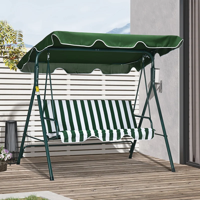 Outsunny Columpio Balancín De Jardín Exterior 3 Plazas 172x110x153 Cm Raya Verde