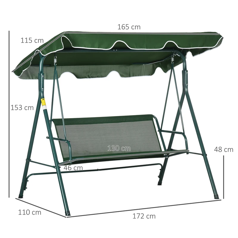 Outsunny Columpio Balancín De Jardín Exterior 3 Plazas 172x110x153 Cm Raya Verde