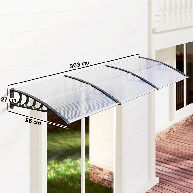 Outsunny Tejadillo De Protección 303x96 Cm Marquesina Exterior Para Puertas