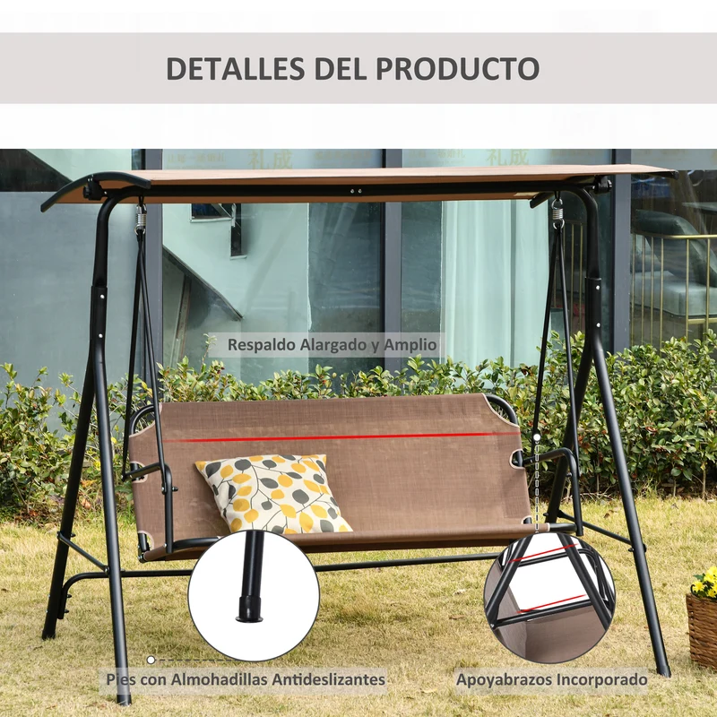 Outsunny Columpio De Jardín 2 Plazas Silla Balancín Techo Ajustable