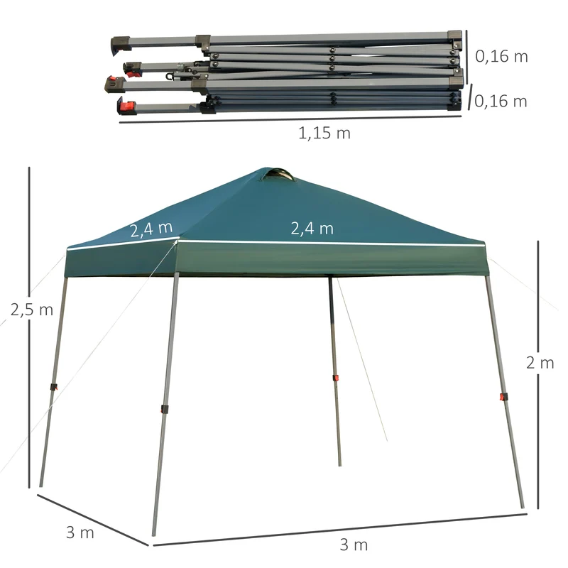 Outsunny Cenador Plegable 3x3m Jardín Con Bolsa De Transporte Con Ruedas Camping