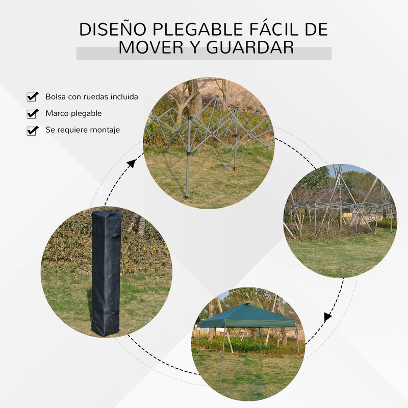 Outsunny Cenador Plegable 3x3m Jardín Con Bolsa De Transporte Con Ruedas Camping