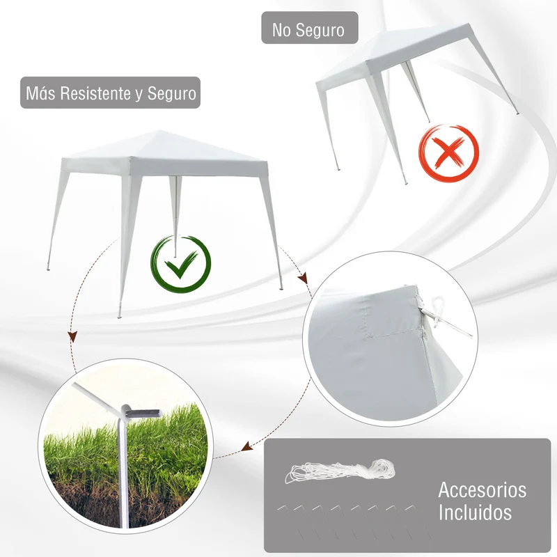 Outsunny Carpa Plegable 2,4x2,4 M De Jardín Diseño Pop Up De Acero Y Tela
