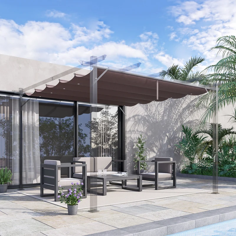 Outsunny Cubierta Para Pérgola Retráctil 2,5x2,55m Para Marco De 3x3 M Café