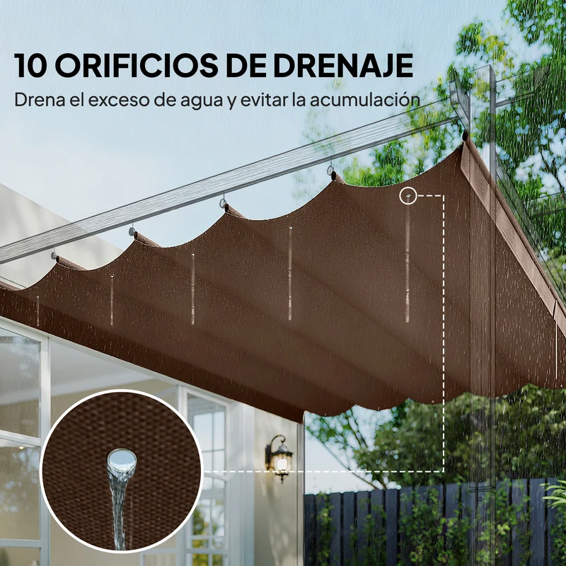 Outsunny Cubierta Para Pérgola Retráctil 2,5x2,55m Para Marco De 3x3 M Café