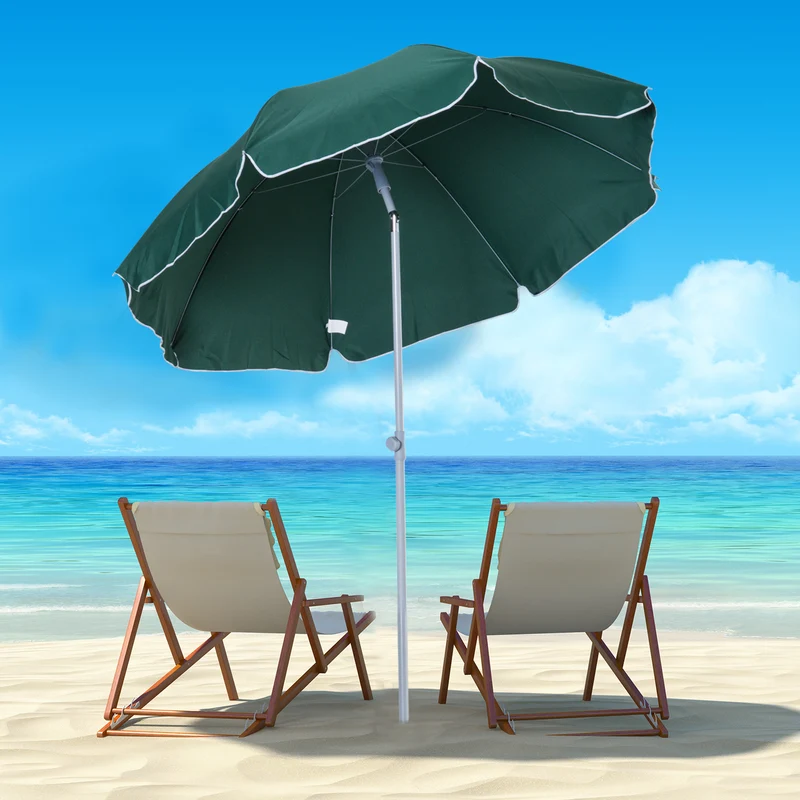 Outsunny Sombrilla De Playa Diámetro Ø202 Cm Con Techo Inclinable Poste