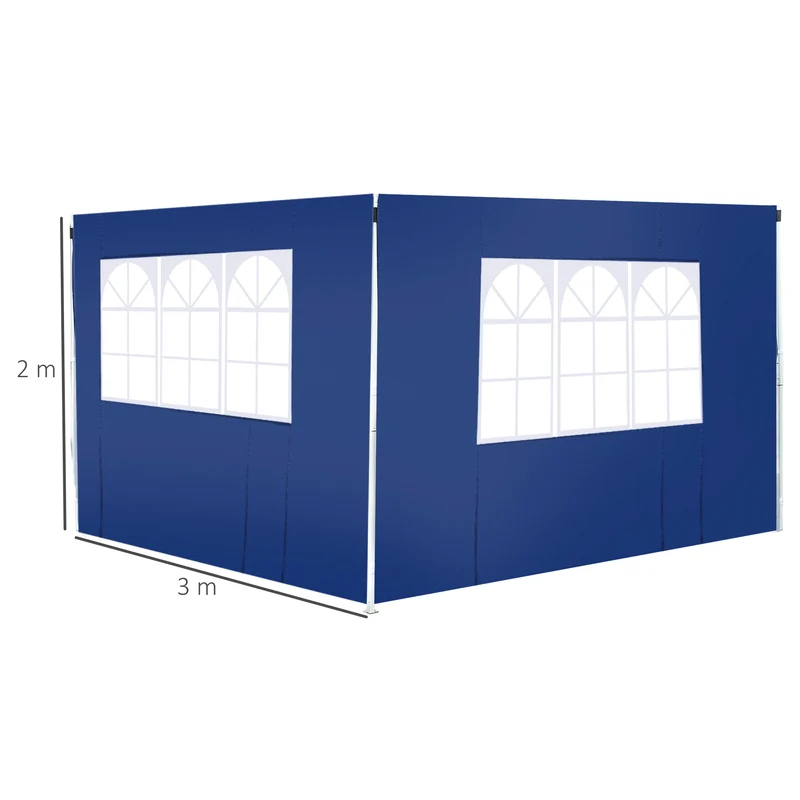 Outsunny 2 Paredes Laterales 2x3m Con Ventanas Para Carpa 3 X 3 M/3 X 6 M Azul