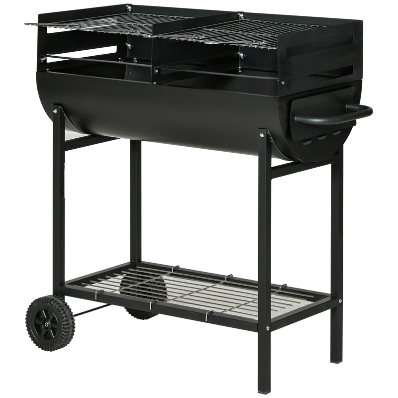 Outsunny Barbacoa De Carbón Con Parrilla Ajustable En Altura Ruedas 90x45x96 Cm