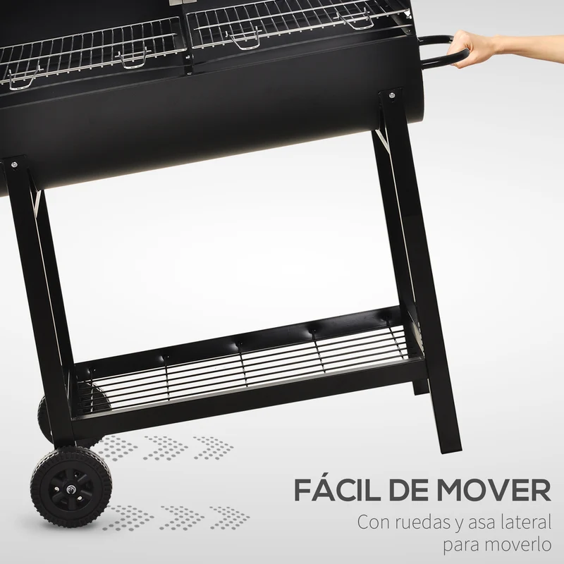 Outsunny Barbacoa De Carbón Con Parrilla Ajustable En Altura Ruedas 90x45x96 Cm