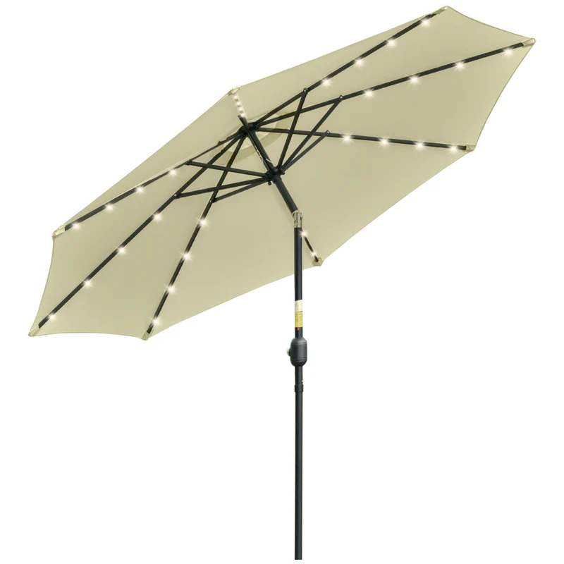 Outsunny Sombrilla Jardín Con 32 Luces Led Solares Inclinable Ø265x233 Cm Beige