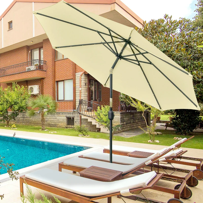 Outsunny Sombrilla Jardín Con 32 Luces Led Solares Inclinable Ø265x233 Cm Beige
