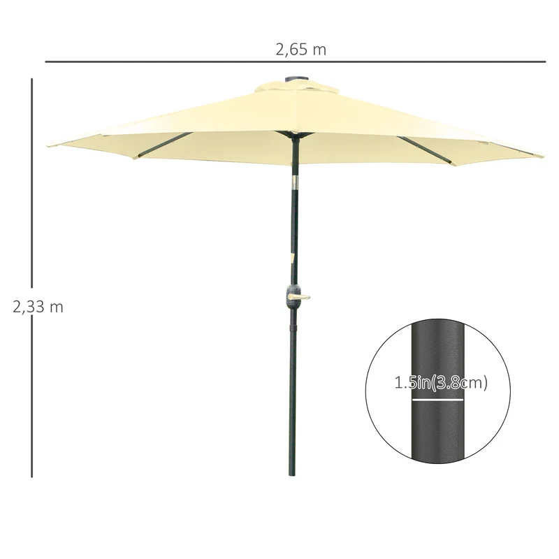 Outsunny Sombrilla Jardín Con 32 Luces Led Solares Inclinable Ø265x233 Cm Beige