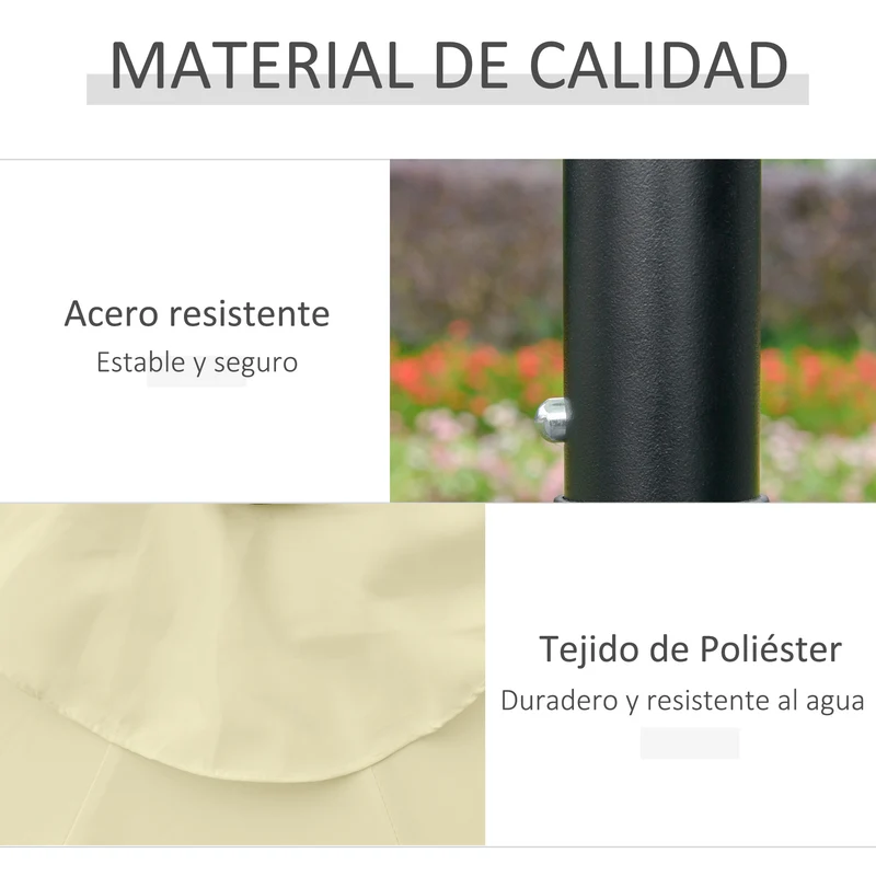 Outsunny Sombrilla Jardín Con 32 Luces Led Solares Inclinable Ø265x233 Cm Beige