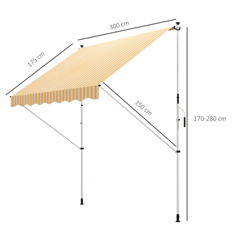 Outsunny Toldo Manual Retráctil 300x150x170-280 Cm Con Altura Ajustable Naranja